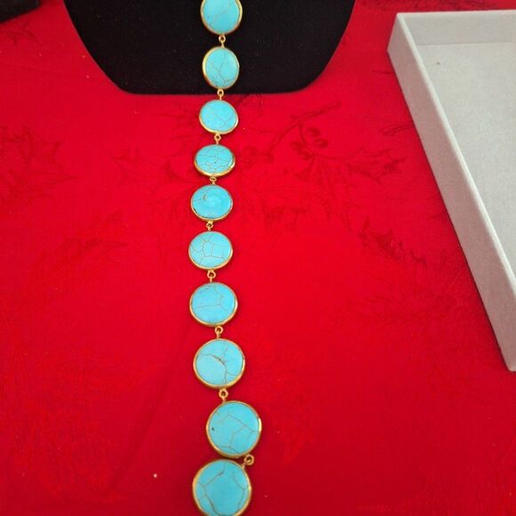 Designer Lena Bernard 24" Gemline Lariat Turquoise Necklace - Picture 6 of 9